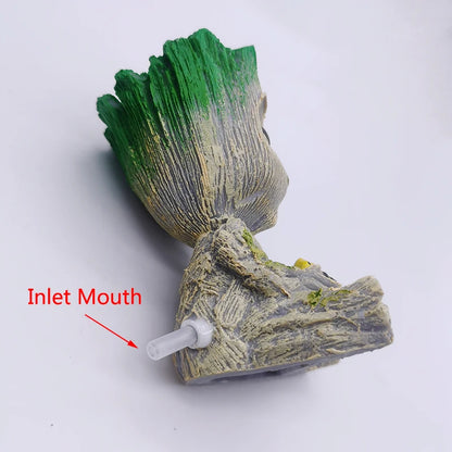 Cute Tree Man Figurine Aquarium Decoration With Air Bubble Driftwood Statue Multifunction  Fish Tank Background Ornament Shelter