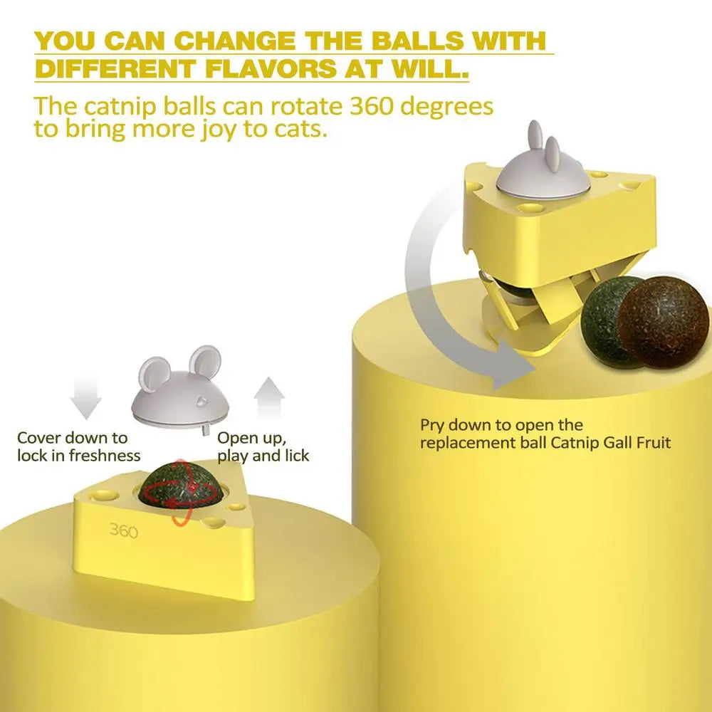 Catnip Cheese Balls Cheese Shape Rotatable Teeth Grinding Toy Catnip Balls Nutrition Supplement Interactive Toy Convex Texture