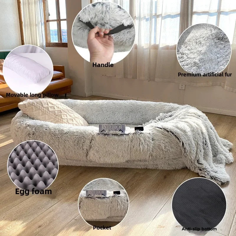 Cross-border explosion human kennel plush human dogbed winter warm sponge dog pad giant dog bed