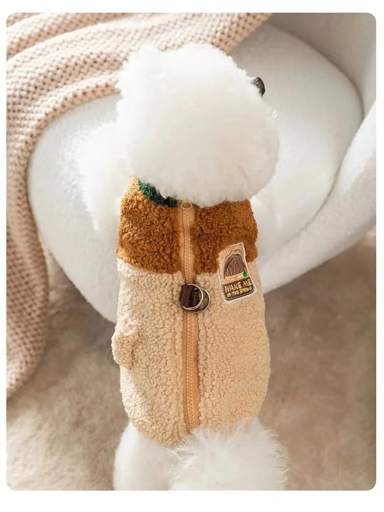 Cute winter dog clothes, warm puppy sweaters, wool grain color block traction vests, warm clothes for small and medium-sized dog