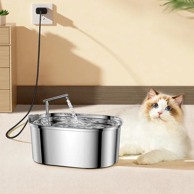 Stainless Steel Cat Water Fountain Automatic Pet Drinker Drinking Fountain For Cats Dogs Drinking Bowl with Replaceable Filter