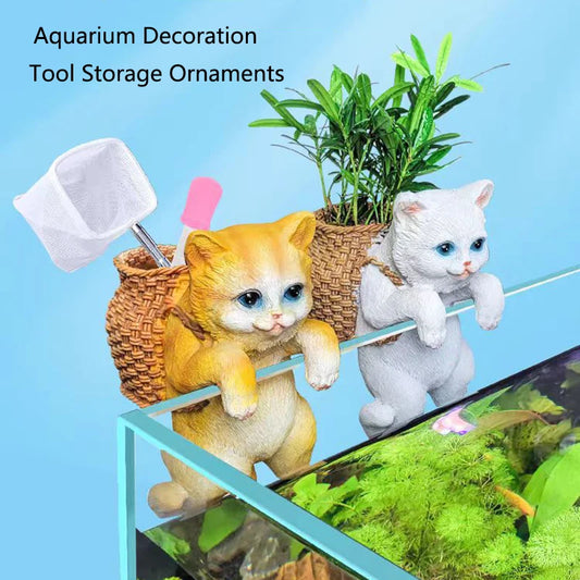 Aquarium Hanging Cat Backpack Hanging Ornaments Fish Tank Tool Storage Basket Desktop Flower Pot Landscaping Decoration Cute