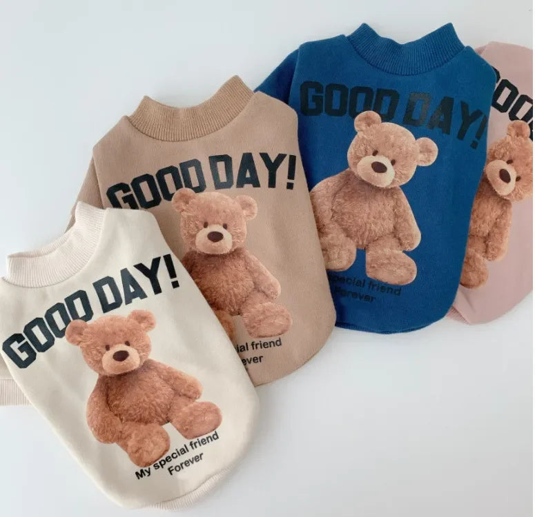 Winter Warm Cute Pet Casual Wear Clothes Bichon Hoodies Cartoon Bear Design For Puppy Dogs Poodle Teddy Girls Sweatshirt Jacket
