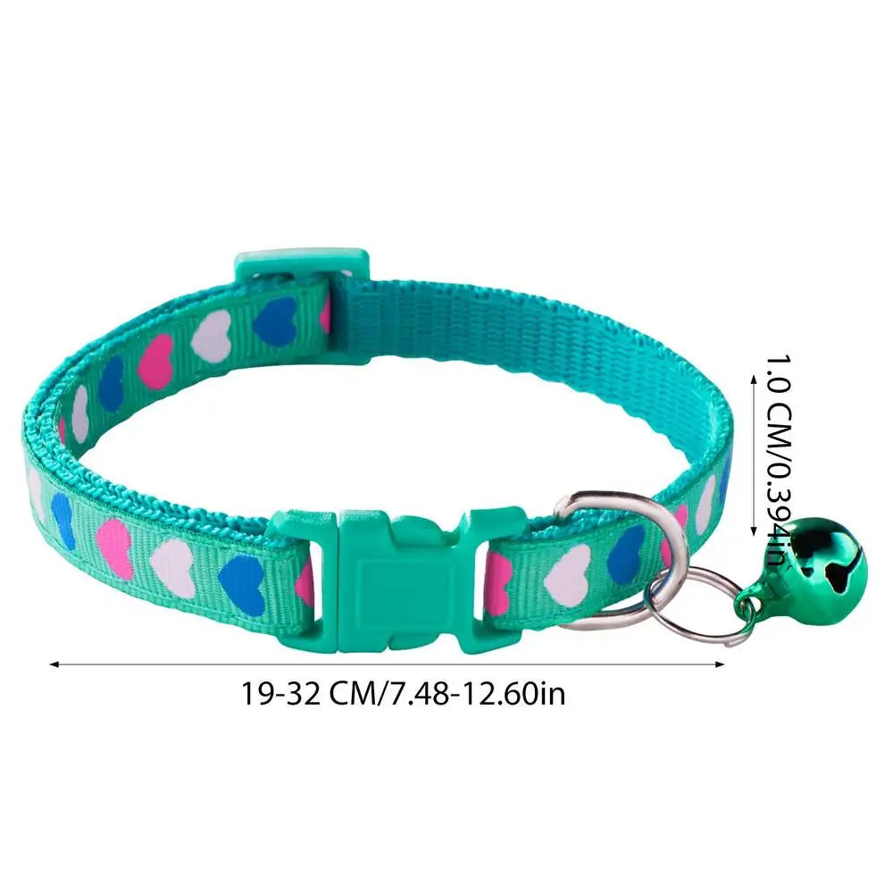 Cat Bell Collar Colorful PVC With Bells Dog Collar Detachable Adjustable Pet Collar Love Heart Printed Comfortable For Cat