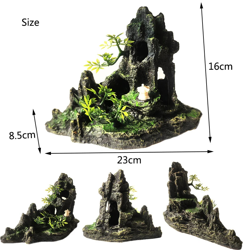 Resin Aquarium Rockery Mountain Decoration Artificial View Rock Cave Stone Tree Fish Tank Ornament Pet Supplies Home Decor
