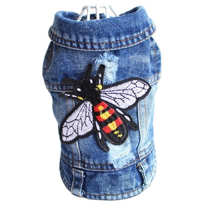 Spring Autumn Apparel Dog Jeans Jacket for Small Medium Dogs Cool Blue Pet Denim Hooded Coat Puppy Clothes Outfits