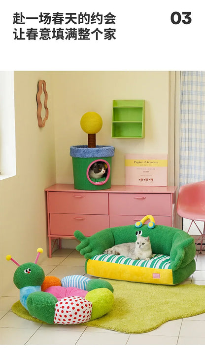 Zeze green lush pet bed cat litter all seasons removable dog litter teddy bear small dog warm sofa