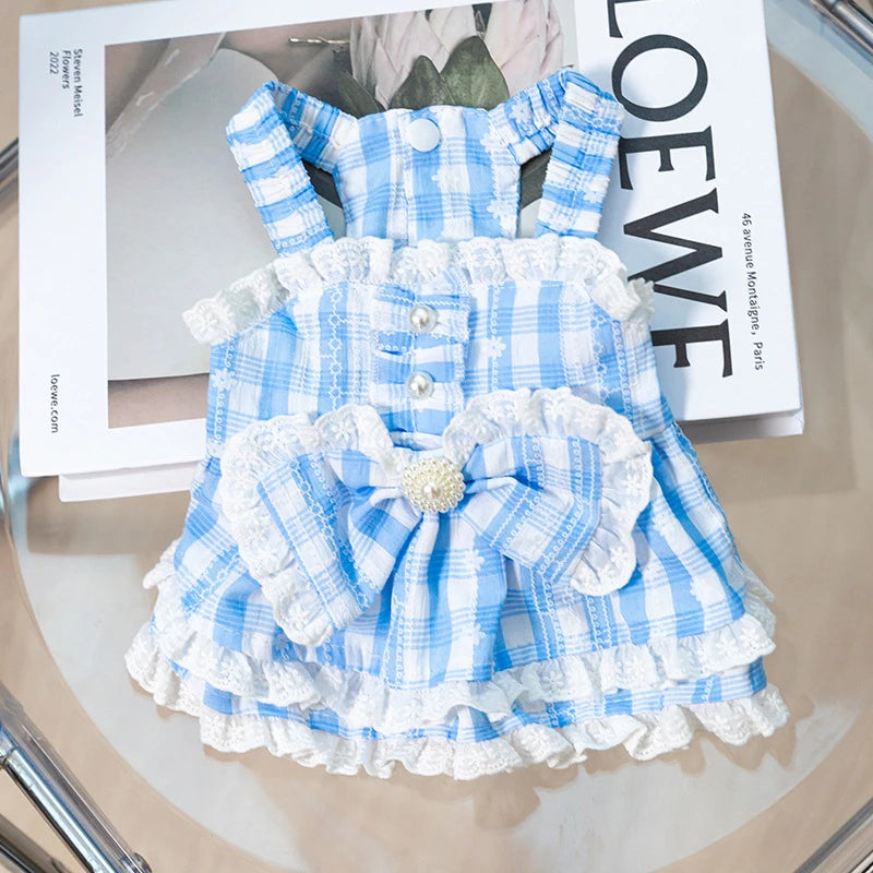 Princess Lattice Dog Fancy Dress Lace Bow Tie Vest Skirt Clothing for Cats Pearl Female Puppy Overalls Lovely Pet Dog Clothes