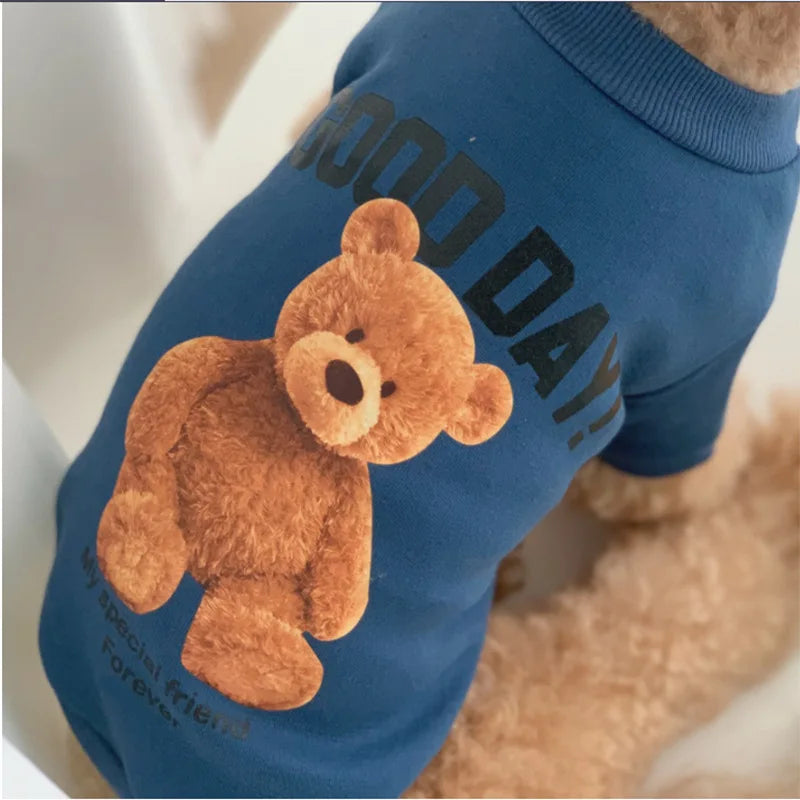 Winter Warm Cute Pet Casual Wear Clothes Bichon Hoodies Cartoon Bear Design For Puppy Dogs Poodle Teddy Girls Sweatshirt Jacket
