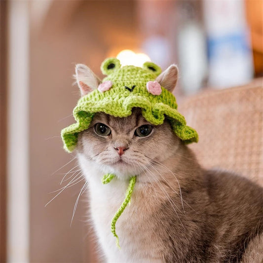 Luxury Design Pet Hat for Small Dogs Knitting Animal Shaped Cosplay Puppy Head Wear Caps New Year Warm Lace Up Cat Accessories