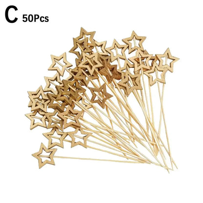 50Pcs Hollow Star Bamboo Skewers Disposable Insert Cocktail Fruit Toothpick Stick Christmas Picks Party Buffet Decor X1J5