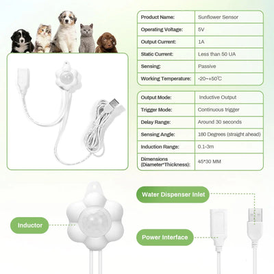Automatic Home Pet Water Dispenser Motion Sensor Filter Fountain Universal Infrared USB Powered Detector Dog Cat Accessories