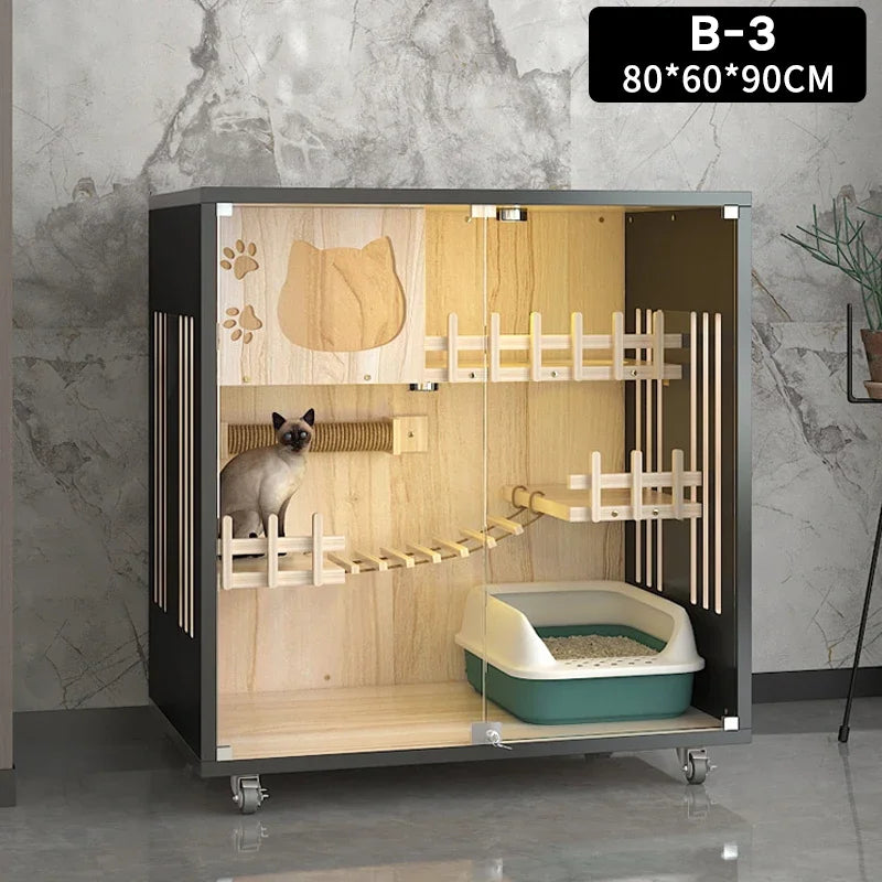 Amazon New Arrive Luxury Wood Cat Villa Bed Wooden Pet Cage Cat Showcase Cattery Cat House For Amazon