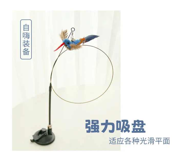 New Handfree Bird/Feather Cat Wand with Bell Powerful Suction Cup Interactive Toys for Cats Kitten Hunting Exercise Pet Products