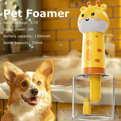 Cute Giraffe Dog Shower Gel Electric Foaming Machine IPX6 Waterproof Fully Automatic Soap Dispenser USB Charging Dog Bathing Hel