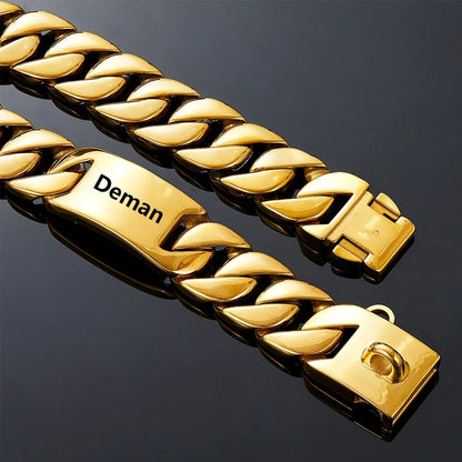 Big Dog Chain Collar Free engraving Personalized 32mm wide Stainless Steel Metal Cuban link Chew Proof Pet Collars For large dog