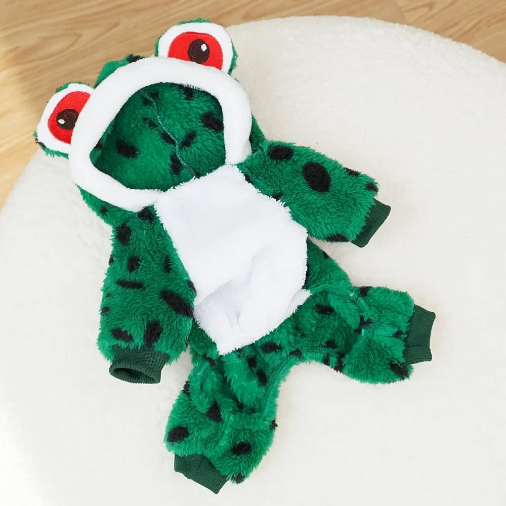 Pet Frog Costumes for Party Funny Small Dog Cat Cosplay Coat Hoodie Outfits Warm Winter Fleece Puppy Clothes Chihuahua Jumpsuit