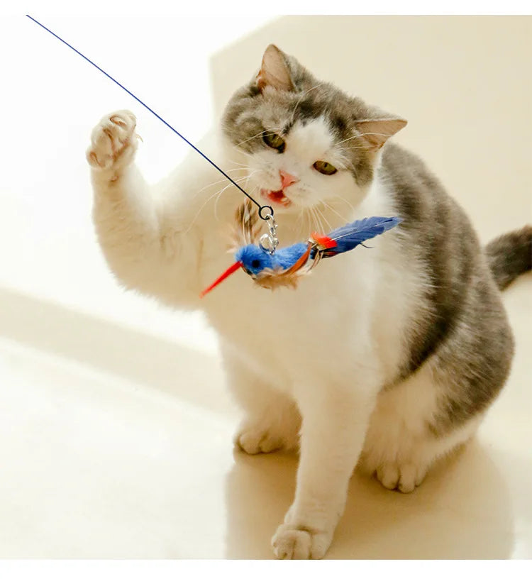 New Handfree Bird/Feather Cat Wand with Bell Powerful Suction Cup Interactive Toys for Cats Kitten Hunting Exercise Pet Products