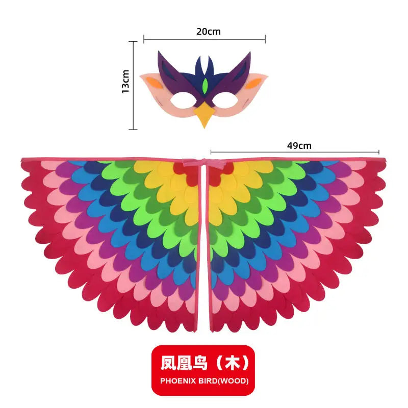 Kids Cosplay Costume Stage Performance Owl Peacock Wings Bird Felt Cape with Mask for Girls Boys Halloween Party Cloak