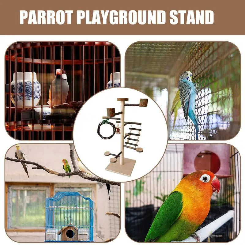 Bird Playground Parrot Play Stand Sturdy Wood Playstand For Parrots Bird Playground Training Wood Stand Perch For Cockatiel