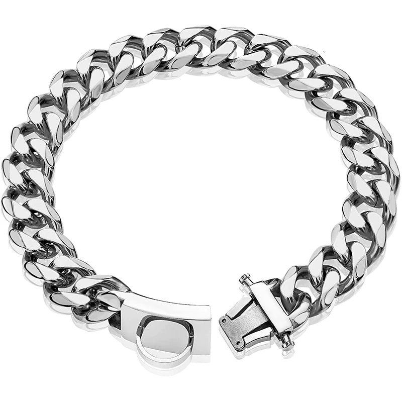 19MM Stainless Steel Dog Collar Choker Metal Cuban Link Chain Luxury Pets Necklace for Dogs Walking Heavy Duty