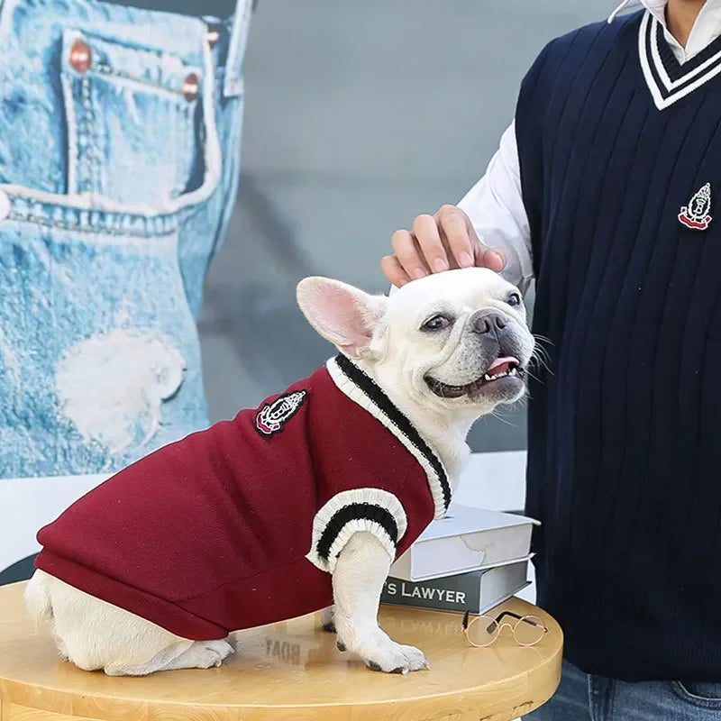 Pet College Style Sweater College Style V-neck Teddy knitted Vest Sweater Winter Warm Chihuahua French Bulldog Yorkie Coat