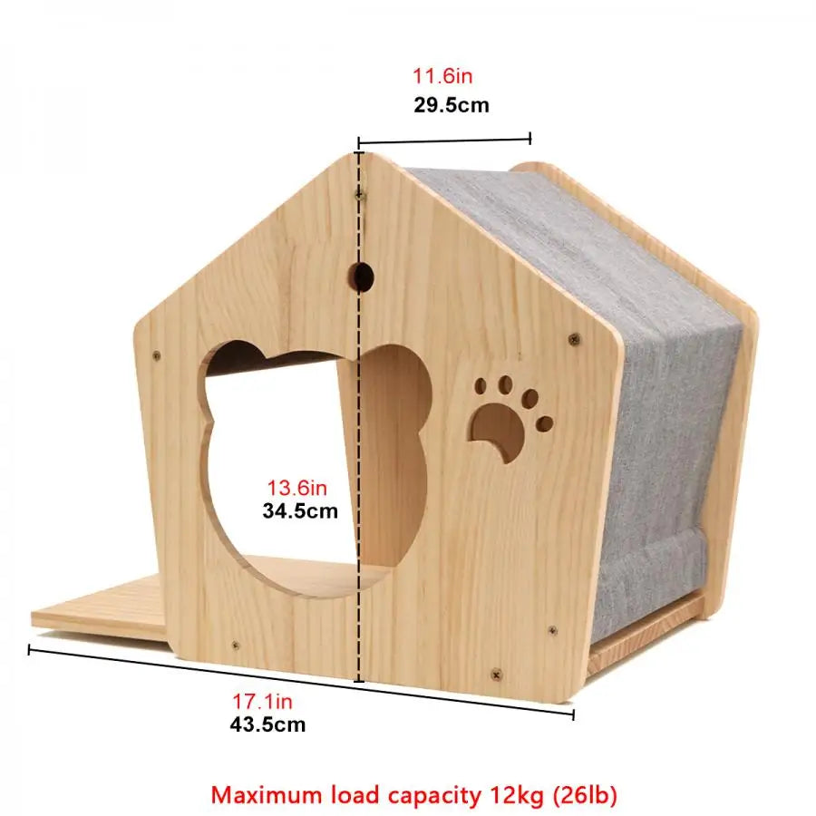 Cat Wall Mounted Wooden Cat House and Hammock for Kitten Living Platform and Ladder for Jumping Climbing Cat Indoor Furniture