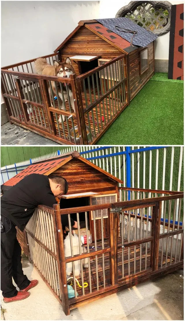 Outdoor Waterproof Solid Wood Kennel Medium and Large Dog Golden Retriever Kennel House Rainproof Outdoor Four Seasons