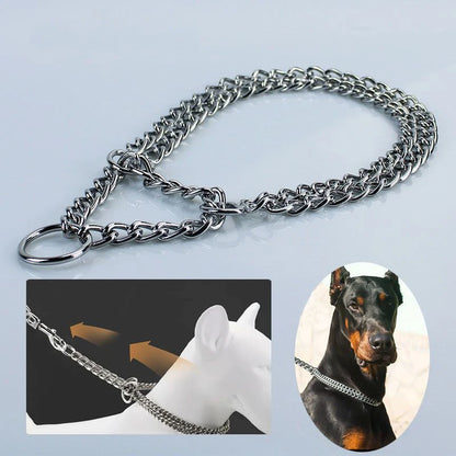 Dog Martingale Pinch Choke Collar, Adjustable 2 Row Chrome Heavy Duty Training Slip P Chain Dog Collar for Medium Large Dogs