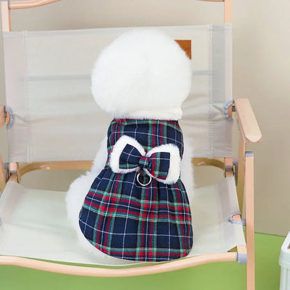 Christmas Plaid Clothes Thermal Fleece Lined Dog Winter Dress Coat with Luxury Faux Fur Collar for Small Dogs Puppy York Beagle