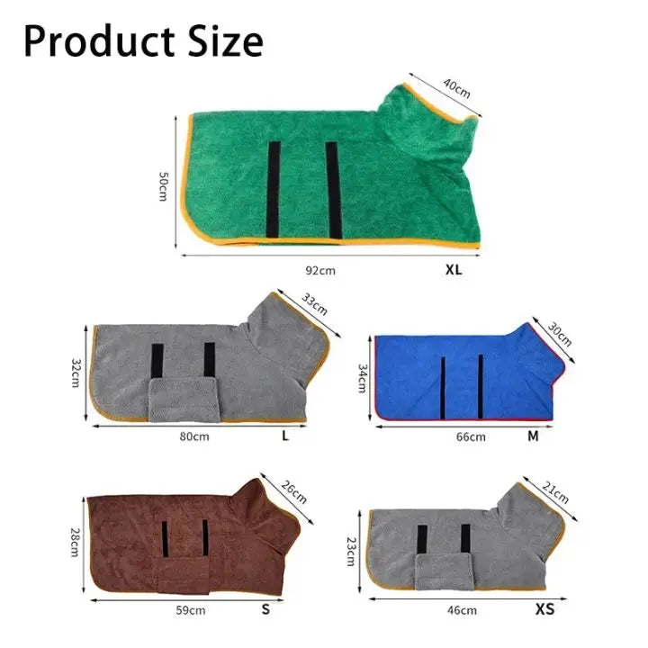Pet Bathrobe Fast Drying Towel Microfiber Absorbent Soft Bath Robe Adjustable Towel Grooming Coat for Small Medium Large Dog