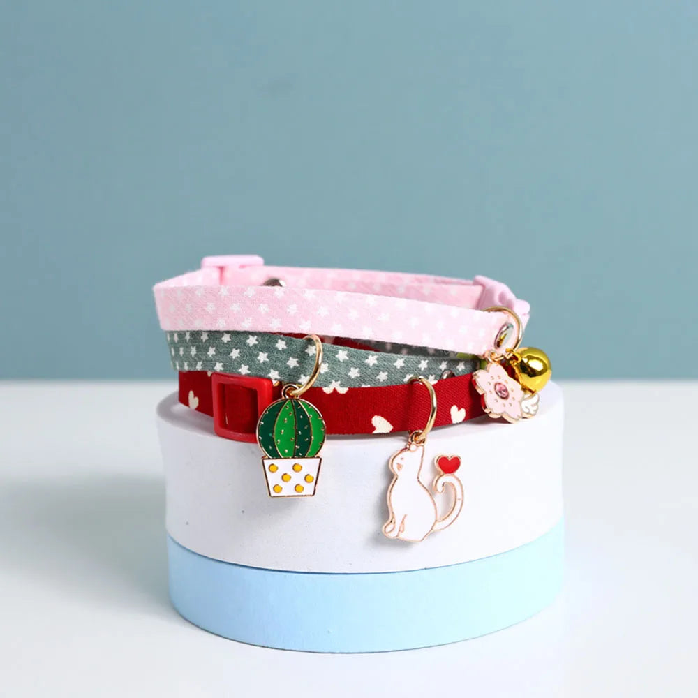 Pet Supplies Accessories for Cats Adjustable Cat Necklace for Kitten Puppy Small Dog Cat Breakaway Bell Collar with Cute Pendant