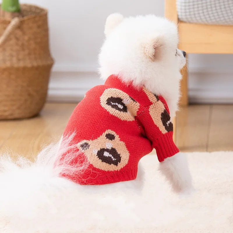 Luxury Cardigan Winter Warm Dog Clothes Dog Sweaters for Small Dogs Bear Print Puppy Coat Pet Sweatshirt Bichon Knitted Sweater