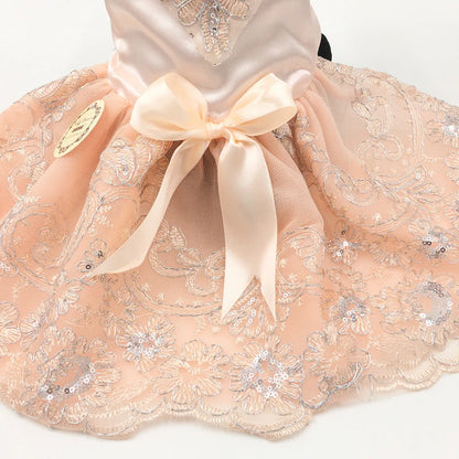 Floral Embroidered Lace Dog Dress for Small Dogs Luxury Design Dog Clothes Summer Bowknot Princess Dress Pet Apparel