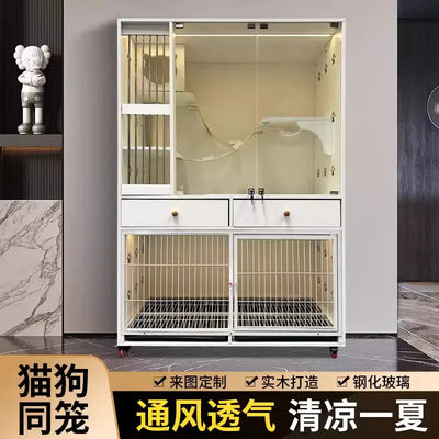 Cat villa solid wood cat and dog integrated combination display cage space type foster cage with toilet kennel