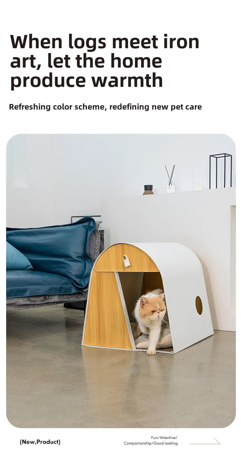 Iron Kennel Cat Litter Solid Wood Internet Celebrity Cat Villa Pet Wooden House Dog House Cat