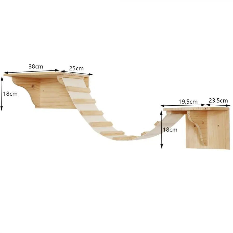 Cat Tree Cat Wall Mounted Climbing Wooden Shelves Posts Ladders with Hammock and Cat House Cat Bridge for Kittens Perch Sleeping