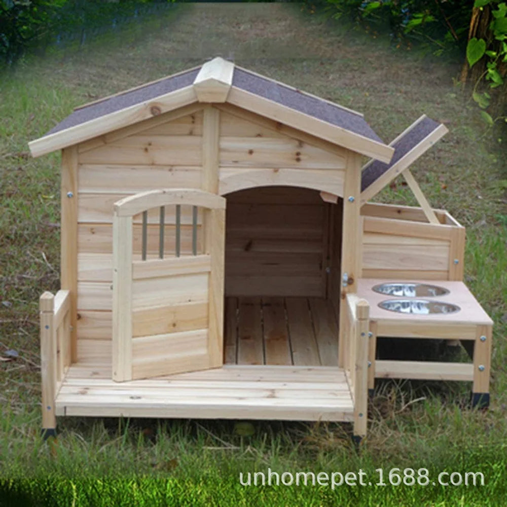 Large Outdoor Dog House Pet Supplies  Pet House Cage Wooden with Dog Basin