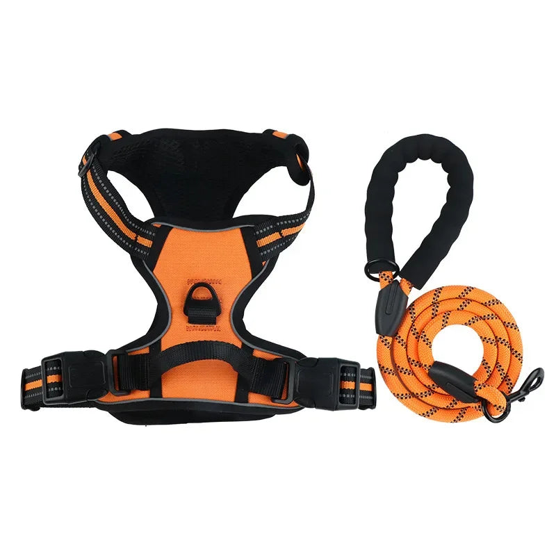 Pet dog chest back anti impact reflective vest style chest back large medium cat dog chest back traction rope set dog harness