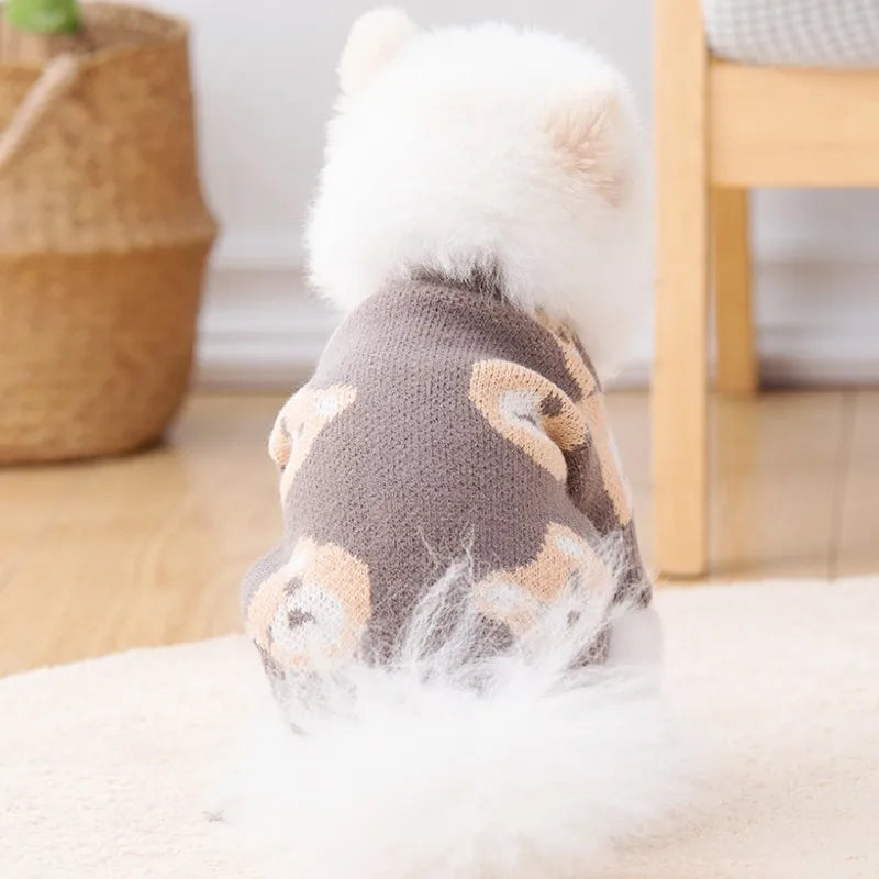 Dog Sweater 2024 Bear Print Cardigan Coat Dog Knitted Sweater Chihuahua French Bulldog Bichon Fashion Dog Clothes Puppy Apparel