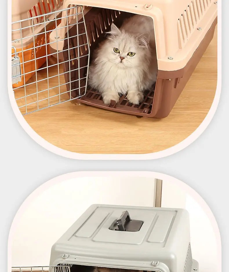 Pet air box, cat and dog car trunk cage, large medium and small cats and dogs can carry the checked box when they go out