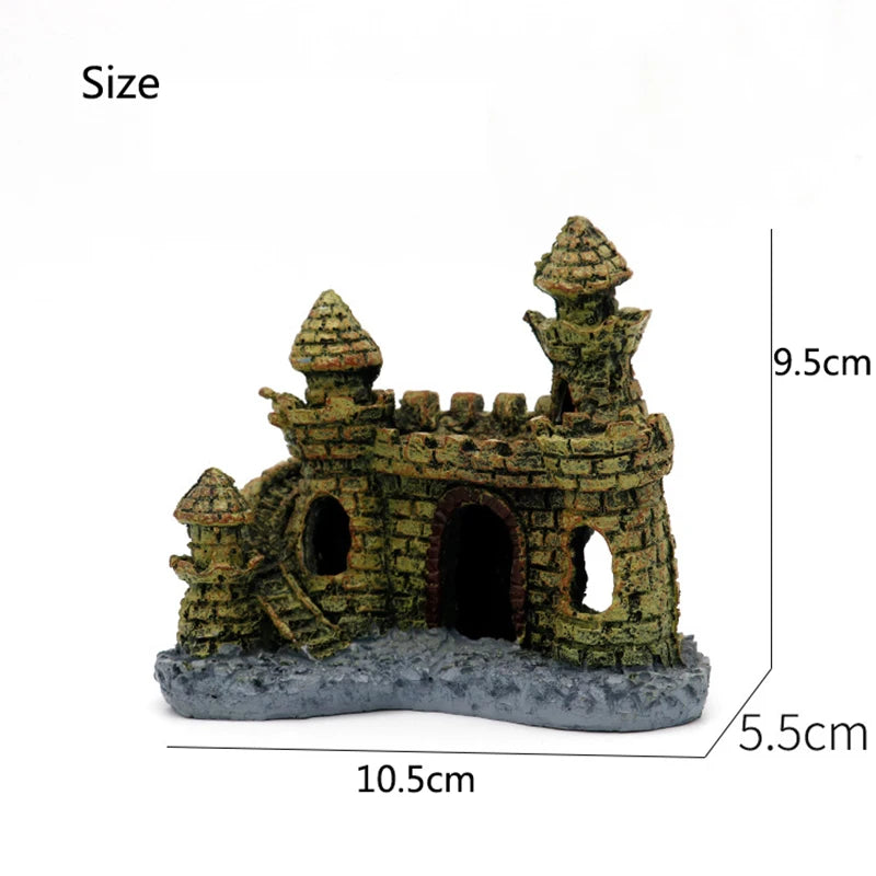 Resin Artificial Fish Tank Ancient Castle Decoration Aquarium Rock Cave Building Decoration Aquatic Landscaping Ornament Decor