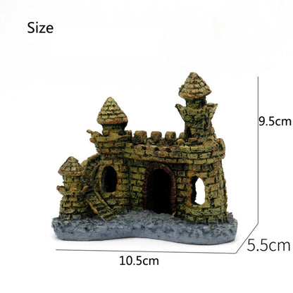 Resin Artificial Fish Tank Ancient Castle Decoration Aquarium Rock Cave Building Decoration Aquatic Landscaping Ornament Decor