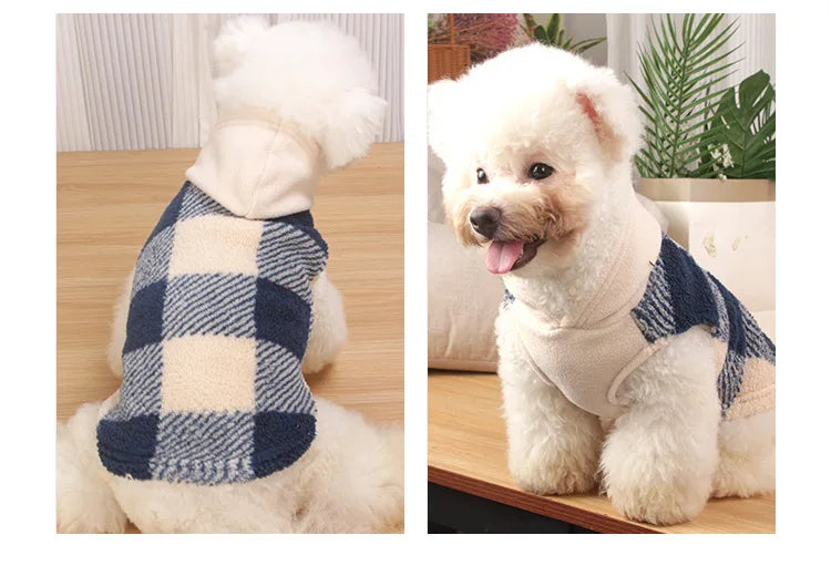 Plaid Dog Hoodie Christmas Pet Clothes Fleece Sweater with Leash Hole for Small Medium Dogs, Soft Winter Warm Dog Sweatshirt