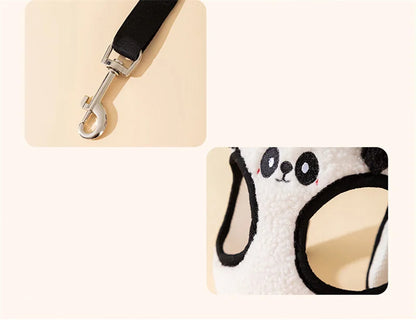 Warm Fleece Pet Dog Harness Cute Animal Adjustable Vest Leash Set for Medium Puppy French Bulldog Outdoor Cat Collar Accessories