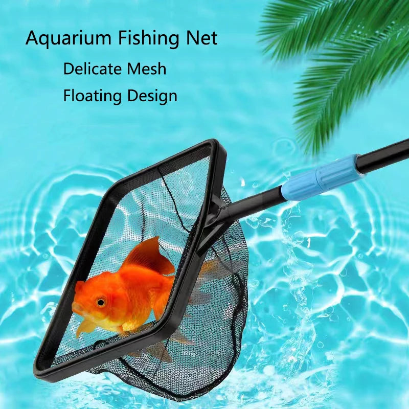 Extendable Long Handle Square Aquarium Fish Tank Fishing Net Landing Net for Catching Fish Shrimp Tank Clean Accessories New