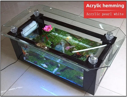 Wholesale aquarium  tank living room sofa table top ultra white curling coffee table ecological glass fish tank