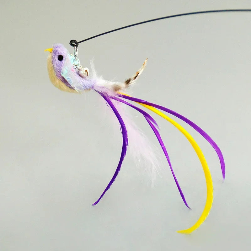Funny Cat Stick Toy Furry Feather with Bell Cat Stick Toy Kitten Playing Pet Accessories Worm on A String Cat Toys Interactive