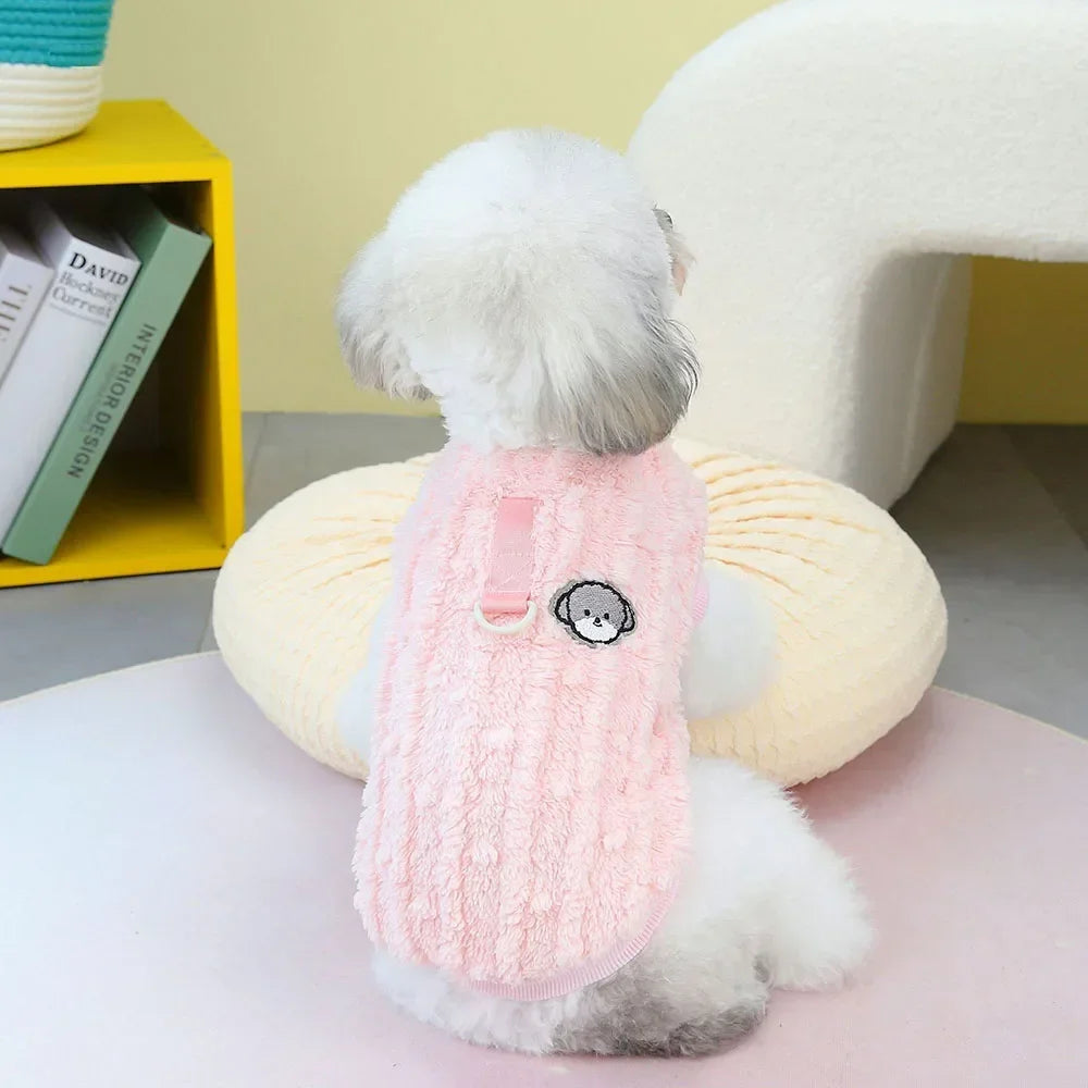 Winter Pet Clothes Warm Coral Fleece Dog Vest Pullover Jacket Puppy Dog Sweater with D Ring for Small Medium Dogs Cats Costume