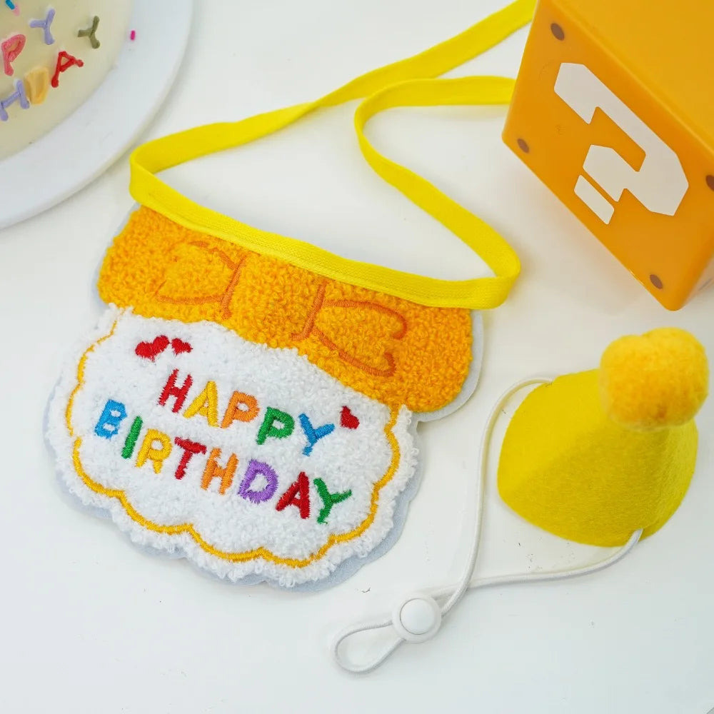 Lightweight Polyester Pet Cat Collars Birthday Decorate Puppy Chihuahua Saliva Necklace Cap Lace Up Adjustable Kitten Bandana